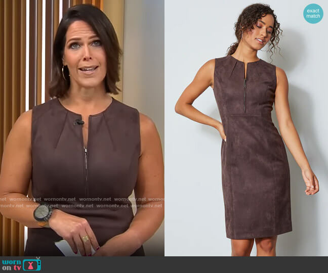 Elie Tahari Dart Zip Vegan Suede Dress worn by Dana Jacobson on CBS Mornings