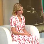 Elizabeth Banks’s red and white printed drss on CBS Mornings