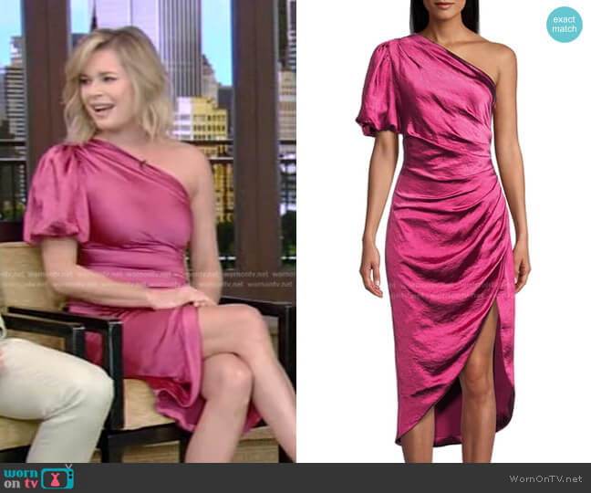 Elliatt Cinda Satin One-Sleeve Dress worn by Rebecca Romijn on Live with Kelly and Mark