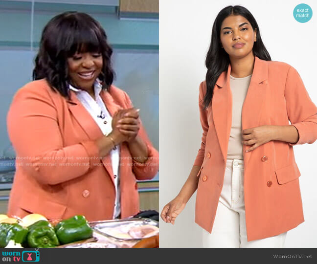 Eloquii Long Double Breasted Blazer worn by Kardea Brown on Good Morning America