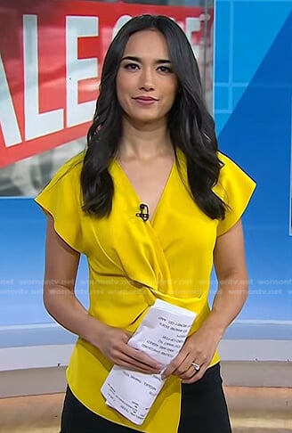 Emilie Ikeda’s yellow twist short sleeve top on Today