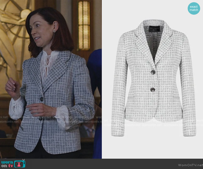 Emporio Armani Single-breasted microcheck jacket in a linen blend worn by (Carrie Preston) on The Good Fight