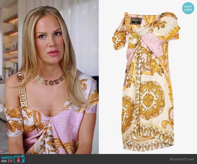 Fendi Fendace multicolour silk dress worn by Angie H on The Real Housewives of Salt Lake City