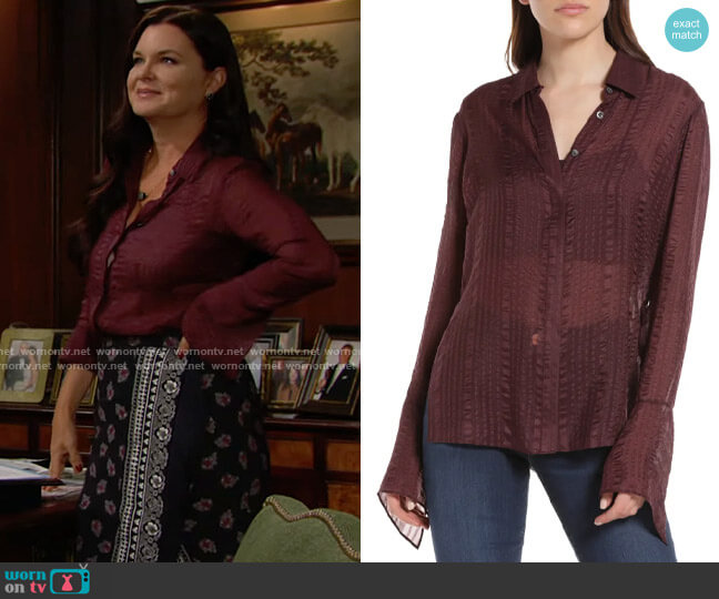 Frame Bell Sleeve Silk Button-Up Shirt in Cabernet worn by Katie Logan (Heather Tom) on The Bold and the Beautiful