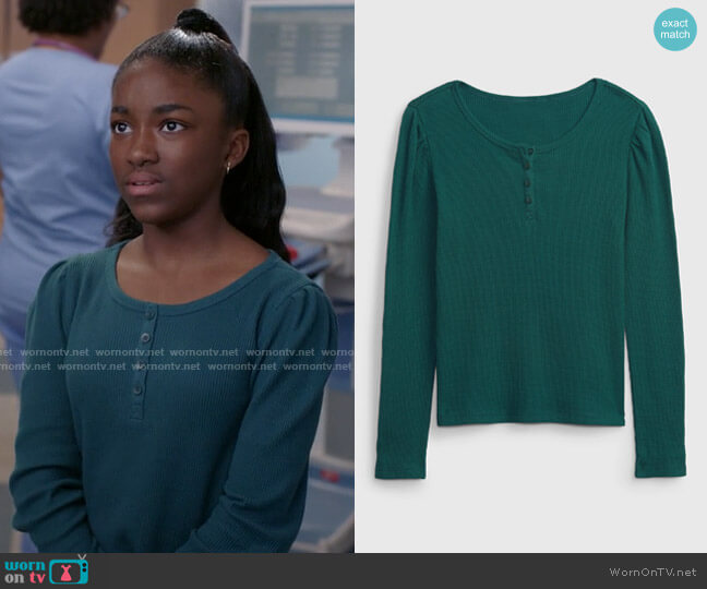 Gap Kids Waffle-Knit Henley T-Shirt worn by Zola Grey Shepherd (Aniela Gumbs) on Greys Anatomy