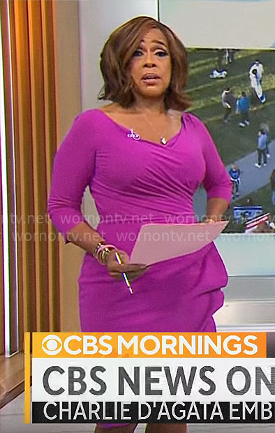 Gayle King’s pink faux wrap dress on CBS Mornings