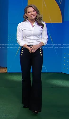 Ginger’s black pants with gold buttons on Good Morning America