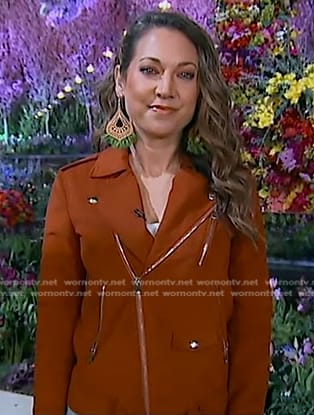 Ginger’s brown suede moto jacket on Good Morning America