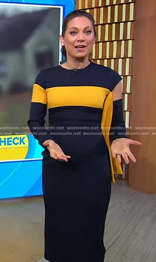 Ginger's navy and yellow cutout sheath dress on Good Morning America