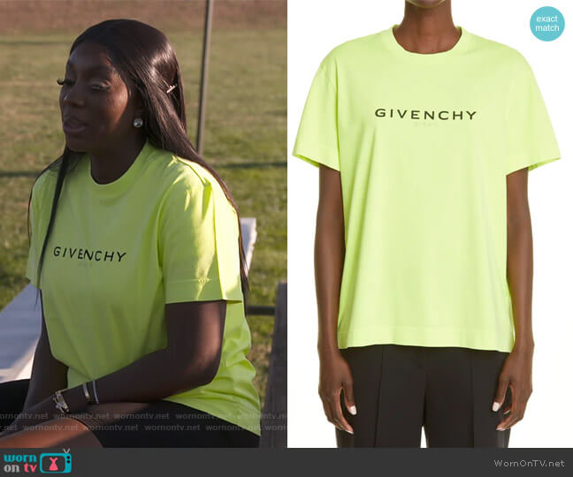 Givenchy Reverse Logo Graphic Tee worn by Wendy Osefo on The Real Housewives of Potomac