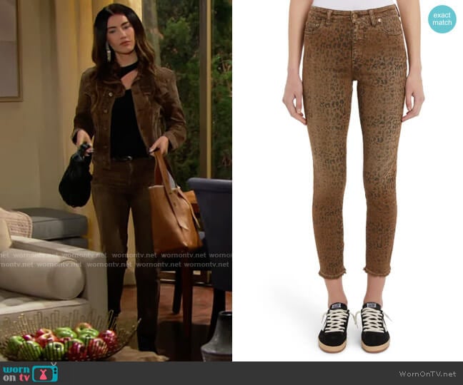 Golden Goose Deena Leopard Jeans worn by Steffy Forrester (Jacqueline MacInnes Wood) on The Bold and the Beautiful