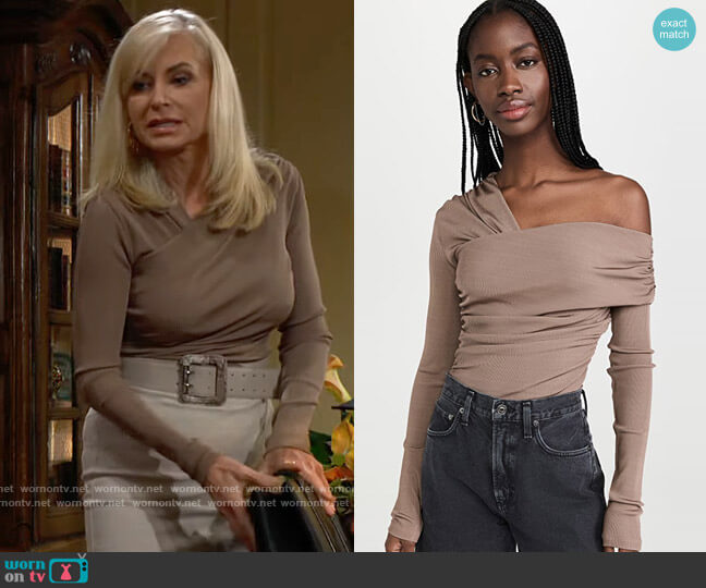 Goldsign Fonteyne Bodysuit in Tan worn by Ashley Abbott (Eileen Davidson) on The Young and the Restless