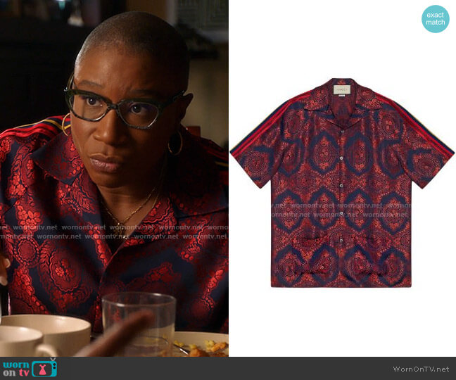 Gucci Baroque Jacquard Bowling Shirt worn by Henrietta Wilson (Aisha Hinds) on 9-1-1