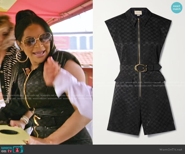 Gucci Belted Cotton-Blend Jacquard Playsuit worn by Jen Shah on The Real Housewives of Salt Lake City