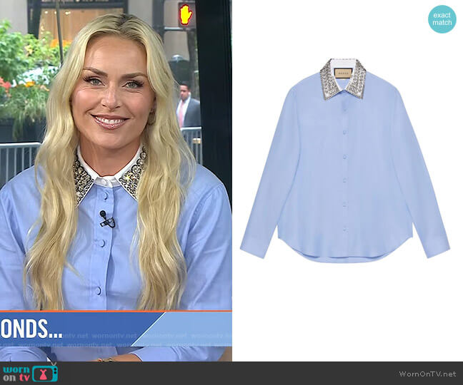 Gucci Crystal-embellished collar shirt worn by Lindsey Vonn on Today