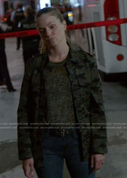 Hailey’s camo jacket on Chicago PD