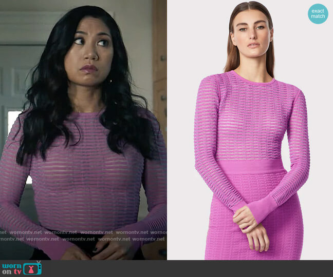 Herve Leger Shadow Stripe Long Sleeve Top worn by Melody Bayani (Liza Lapira) on The Equalizer