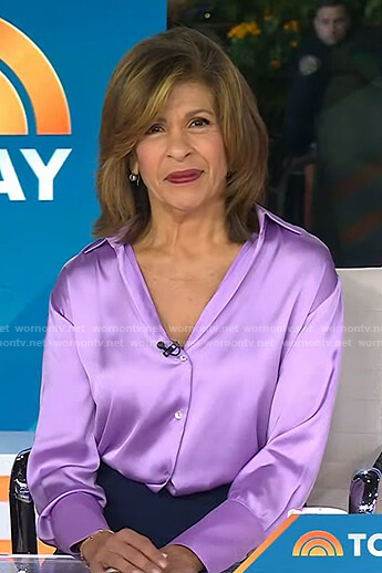 Hoda’s lilac satin button down shirt on Today