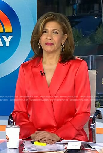 Hoda's red double breasted satin blazer on Today