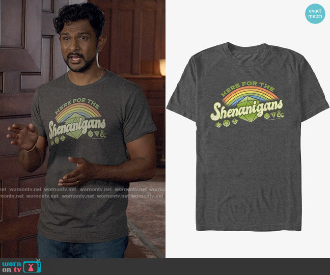  Dungeons And Dragons Here For Shenanigans T-Shirt from Hot Topic worn by Jay (Utkarsh Ambudkar) on Ghosts
