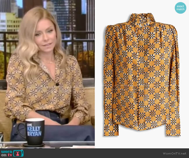 Isabel Marant Printed Silk crepe de chine Blouse worn by Kelly Ripa on Live with Kelly and Ryan