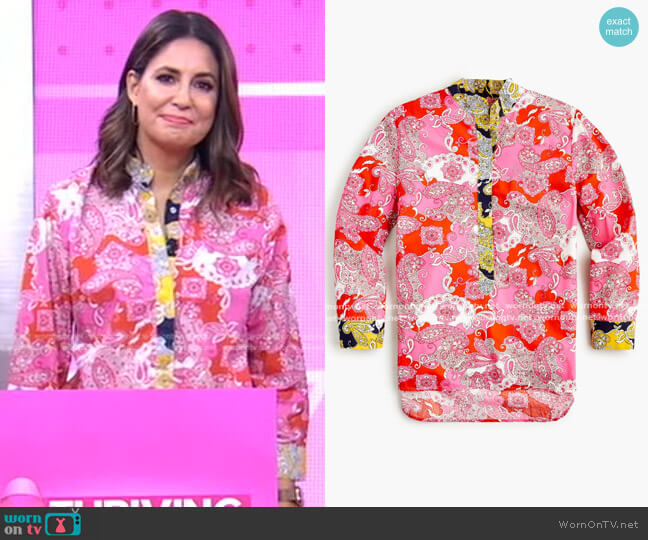 J. Crew Band Collar Tunic in Vintage Paisley worn by Cecilia Vega on Good Morning America
