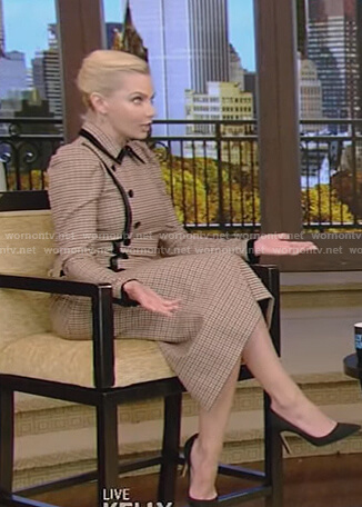 Jaime Pressly’s brown check dress on Live with Kelly and Ryan