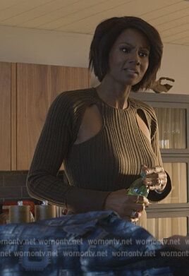 Jax's brown ribbed cutout dress on Reasonable Doubt