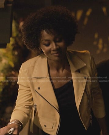 Jax's beige leather moto jacket on Reasonable Doubt