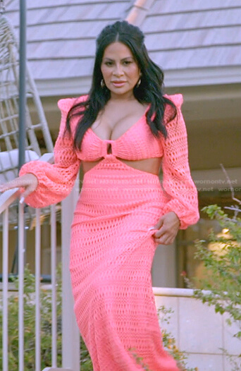 Jen’s pink crochet cutout dress on The Real Housewives of Salt Lake City