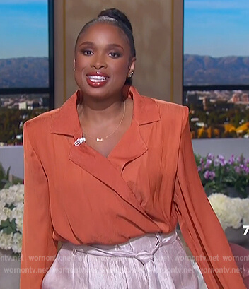 Jennifer's orange wrap blouse on The Jennifer Hudson Show