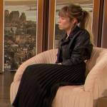 Jennette McCurdy’s black leather jacket and crop top on The Drew Barrymore Show