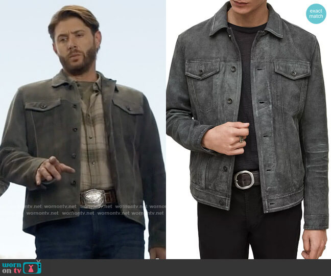 John Varvatos Andrew Slim Fit Leather Trucker Jacket worn by Beau Arlen (Jensen Ackles) on Big Sky