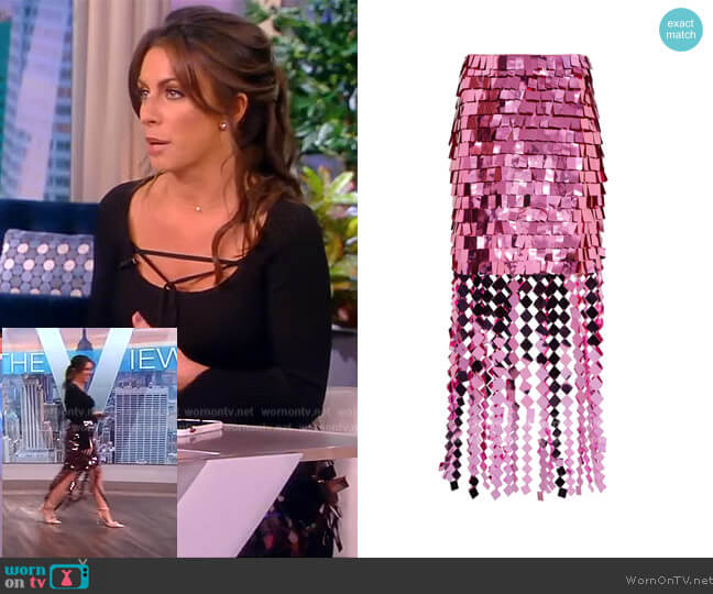 Jonathan Simkhai Lucee sequin miniskirt worn by Alyssa Farah Griffin on The View