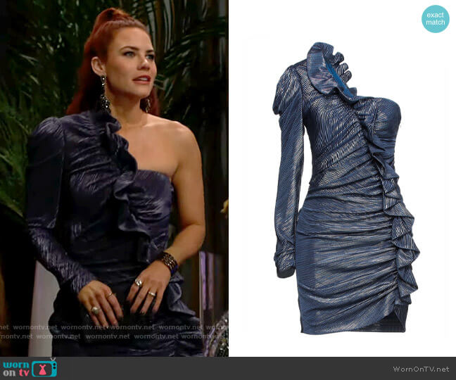 Jonathan Simkhai One-shoulder Metallic Dress worn by Sally Spectra (Courtney Hope) on The Young and the Restless