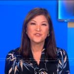 Juju Chang’s black printed tie neck blouse on Good Morning America