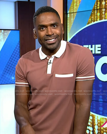 Justin’s brown contrast trim polo shirt on Today
