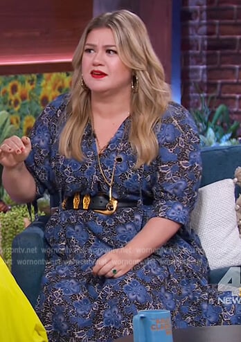 Kelly’s blue floral print dress on The Kelly Clarkson Show