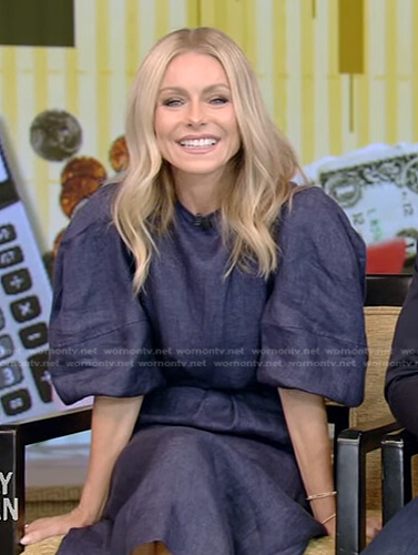 Kelly’s blue balloon sleeve dress on Live with Kelly and Ryan