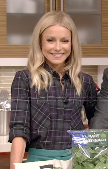 Kelly's green plaid shirt and pants on Live with Kelly and Ryan