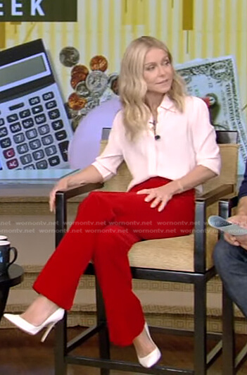 Kelly’s pink shirt and red pants on Live with Kelly and Ryan