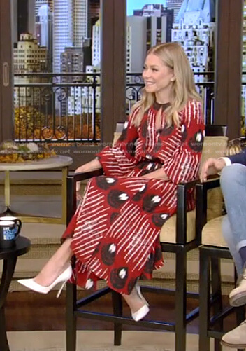 Kelly’s red printed maxi dress on Live with Kelly and Ryan