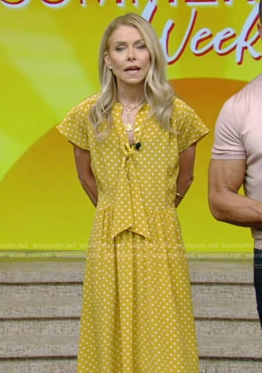 Kelly’s yellow polka dot dress on Live with Kelly and Ryan