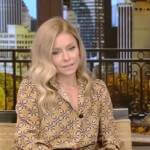 Kelly’s yellow printed blouse and jeans on Live with Kelly and Ryan