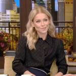 Kelly’s black satin blouse and skirt on Live with Kelly and Ryan