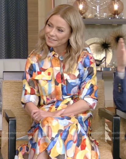 Kelly's multicolor printed shirtdress on Live with Kelly and Ryan