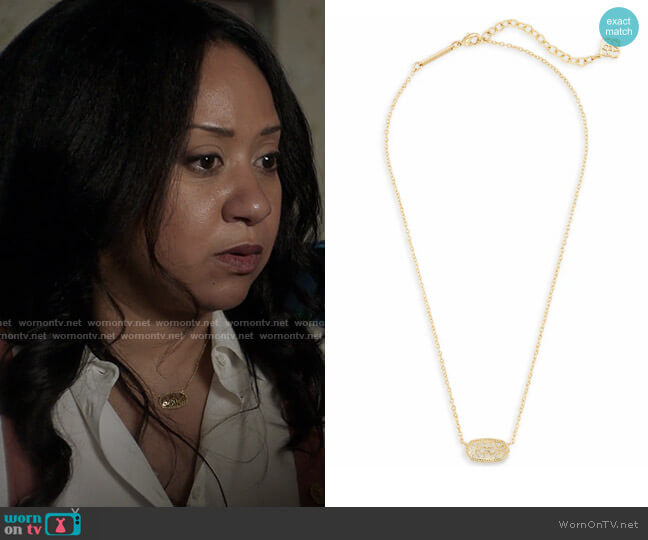 Kendra Scott Elisa Gold Pendant Necklace in Gold Filigree worn by Karen Wilson (Tracie Thoms) on 9-1-1