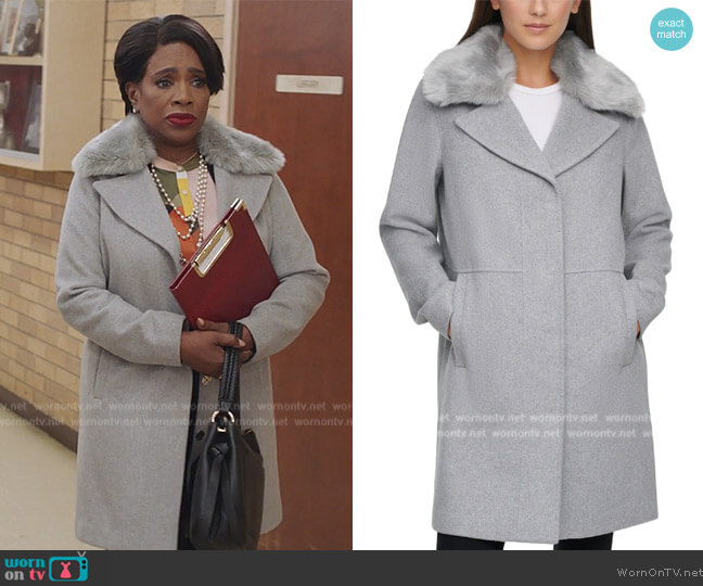 Kenneth Cole Wool Blend Coat with Removable Faux Fur Collar worn by Barbara Howard (Sheryl Lee Ralph) on Abbott Elementary