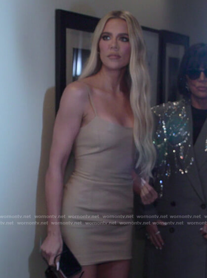 Khloe's leather mini dress on The Kardashians