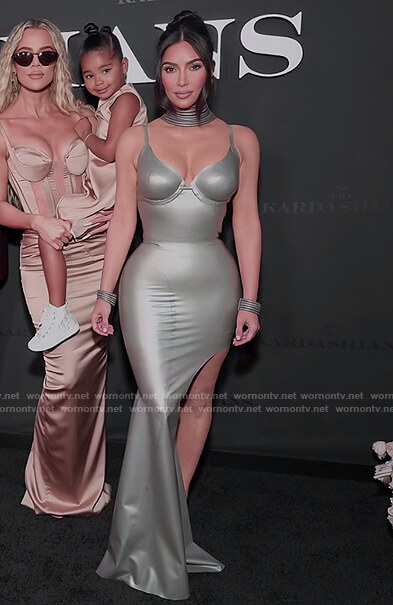 Kim’s silver latex dress on The Kardashians